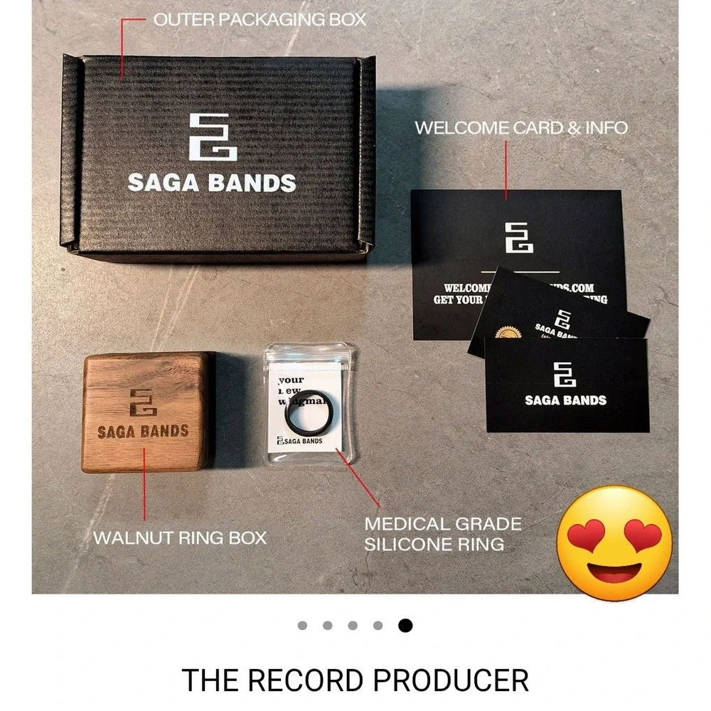 Saga Bands The Record Producer Black Tungsten Ring Mens Wedding Band Size 6 8mm